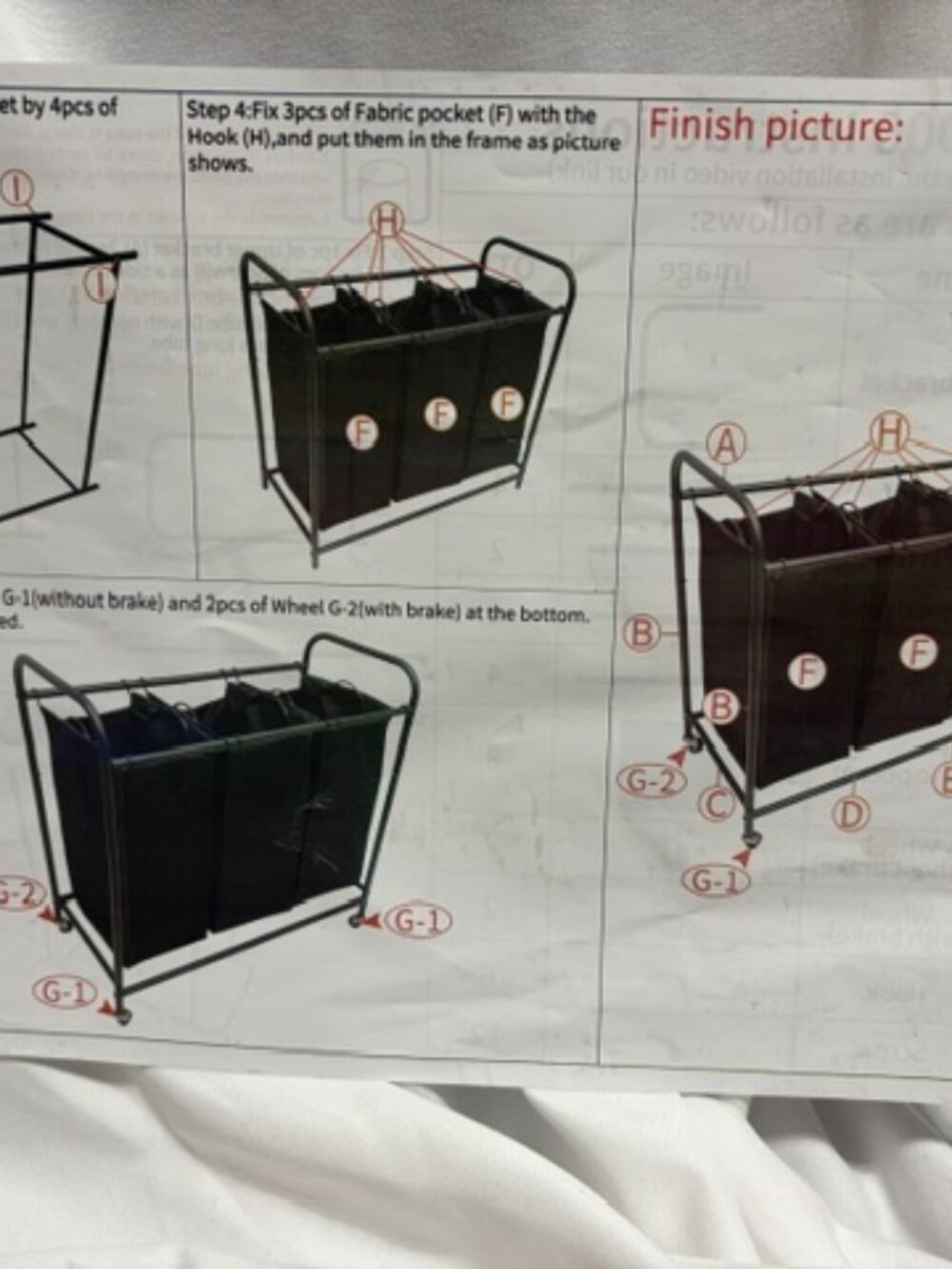 3 Bag Laundry Sorter Cart Heavy Duty Rolling Organizer Removable Bags Black AZ90